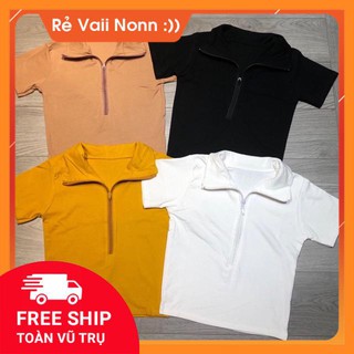 Áo croptop khoá cổ bẻ chất zip