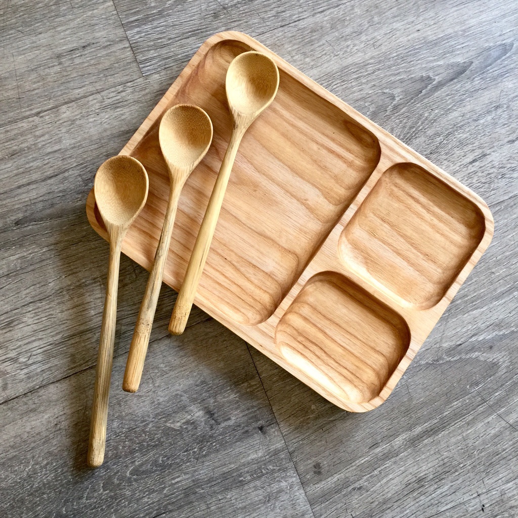 【TALORLE】Khay gỗ 3 ngăn trang trí đồ ăn, dùng sơn an toàn thực phẩm decor trang trí chụp ảnh, trang trí đồ ăn