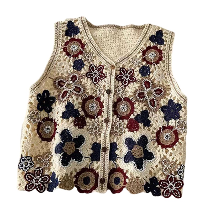 Áo Khoác Cardigan Dệt Kim Không Tay Thêu Hoa Nhiều Màu Sắc Phong Cách Vintage Dành Cho Nữ