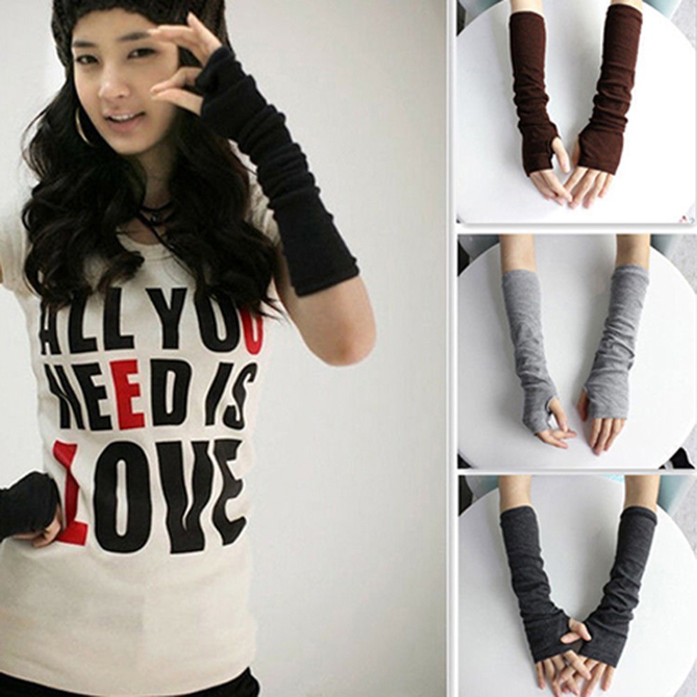 Găng tay dài hở ngón đan len thời trang giữ ấm cho mùa đông