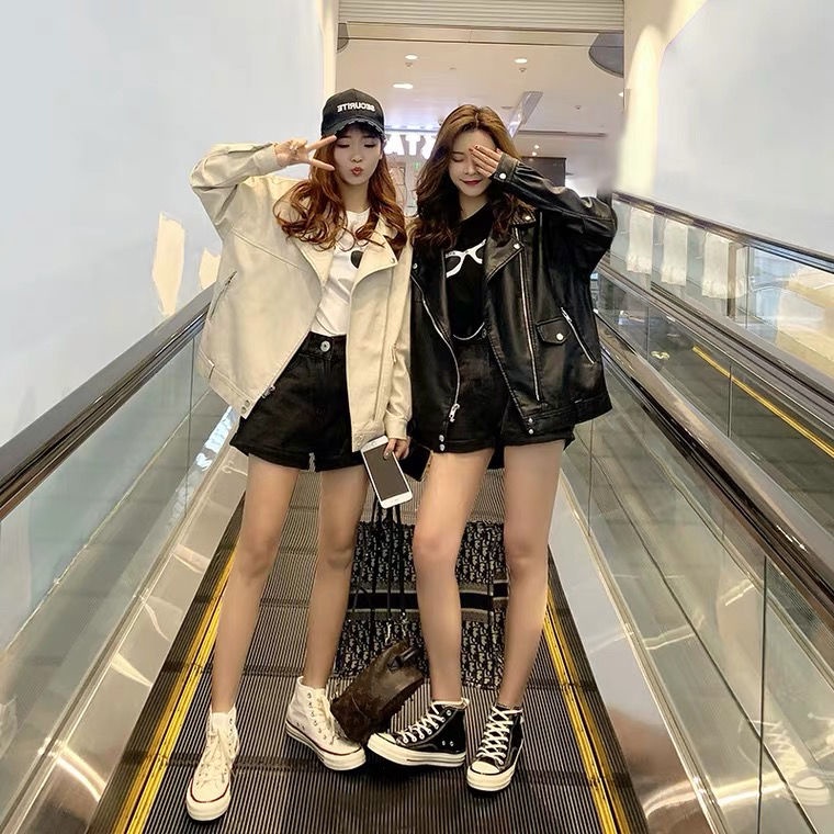 Áo khoác da mềm dáng rộng thời trang thu đông cho nữ