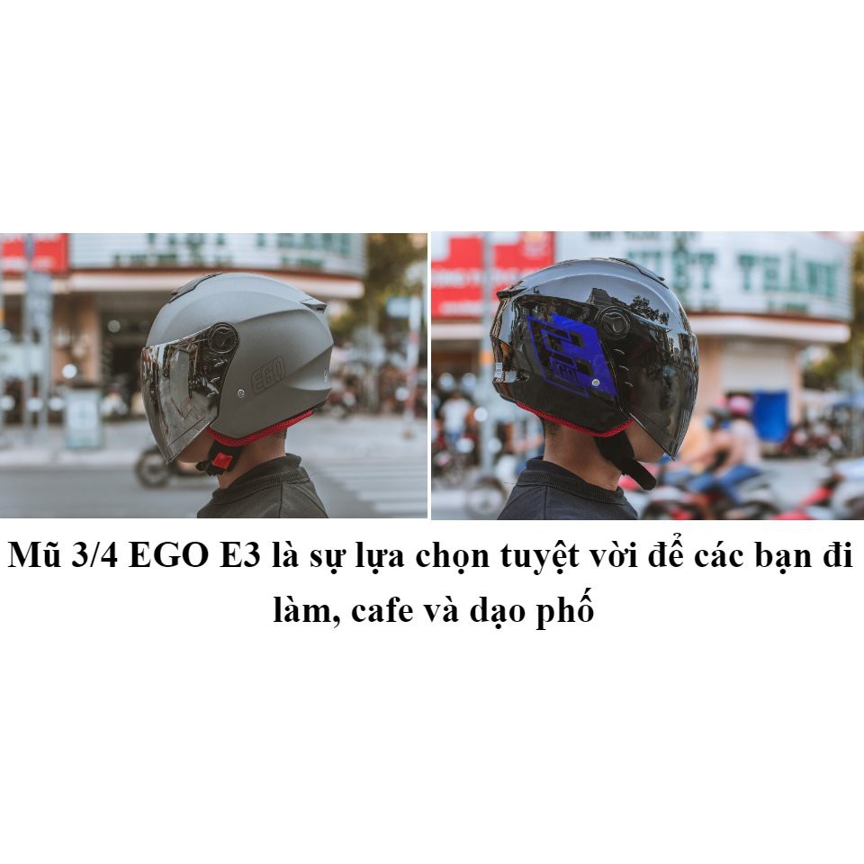 Nón bảo hiểm 3/4 cao cấp EGO E3 logo E3 xanh biển