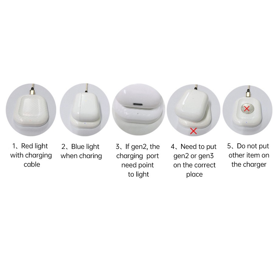 Đế sạc tai nghe không dây 3W Qi thích hợp cho Airpods 2 Pro 3 với cáp dữ liệu Micro USB