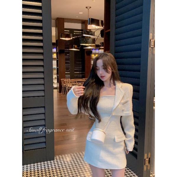 [Mã 151FASHIONSALE1 giảm 10K đơn 50K] Set dạ váy quây + áo khoác lửng tách set
