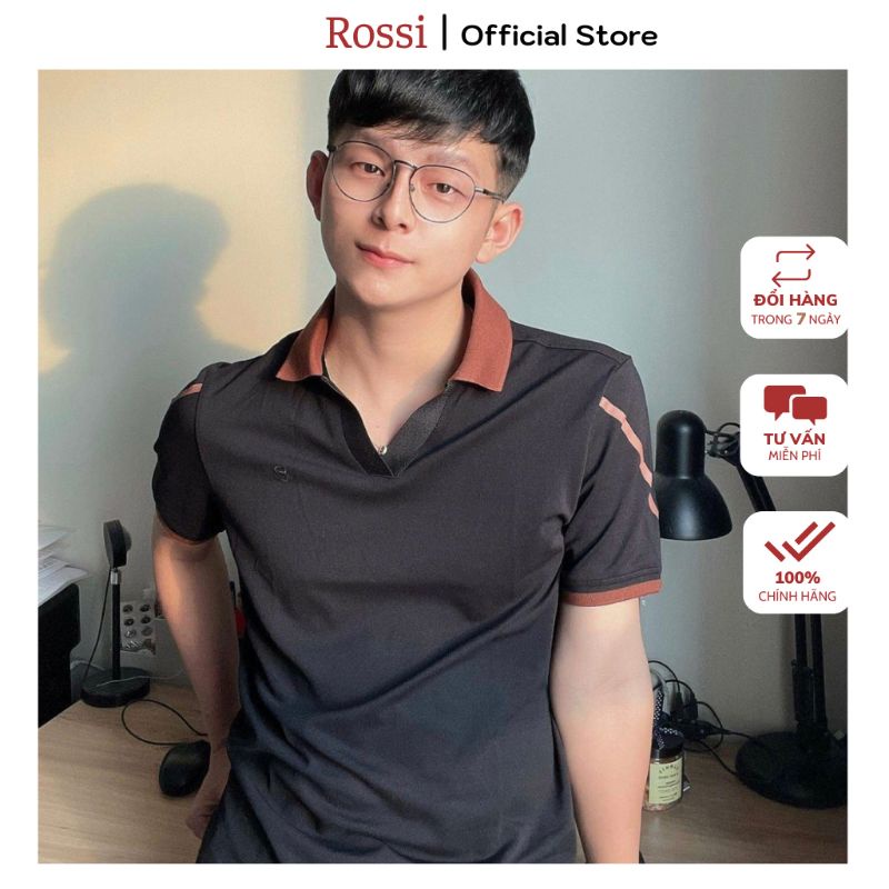 Áo Polo Nam ROSSI chất liệu mềm mát, phối thêu cổ thiết kế tinh tế vải sịn form trẻ trung lịch lãm T168