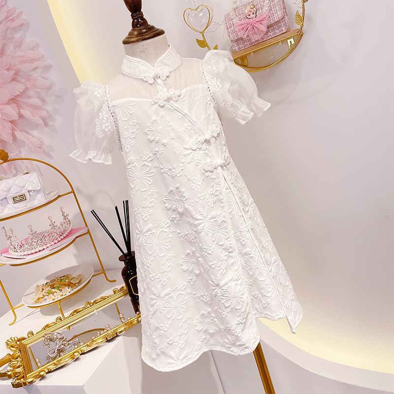 Đầm Sườn Xám Tay Ngắn Màu Trơn Phong Cách Trung Hoa Thời Trang Mùa Hè 2022 Dành Cho Bé Gái