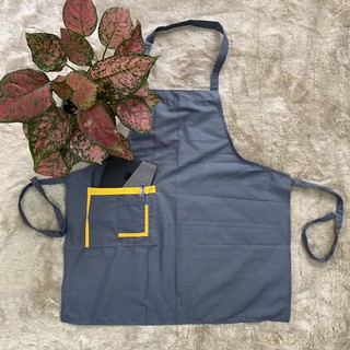 Tạp dề yếm màu xám cao cấp phối túi đẹp, thời trang