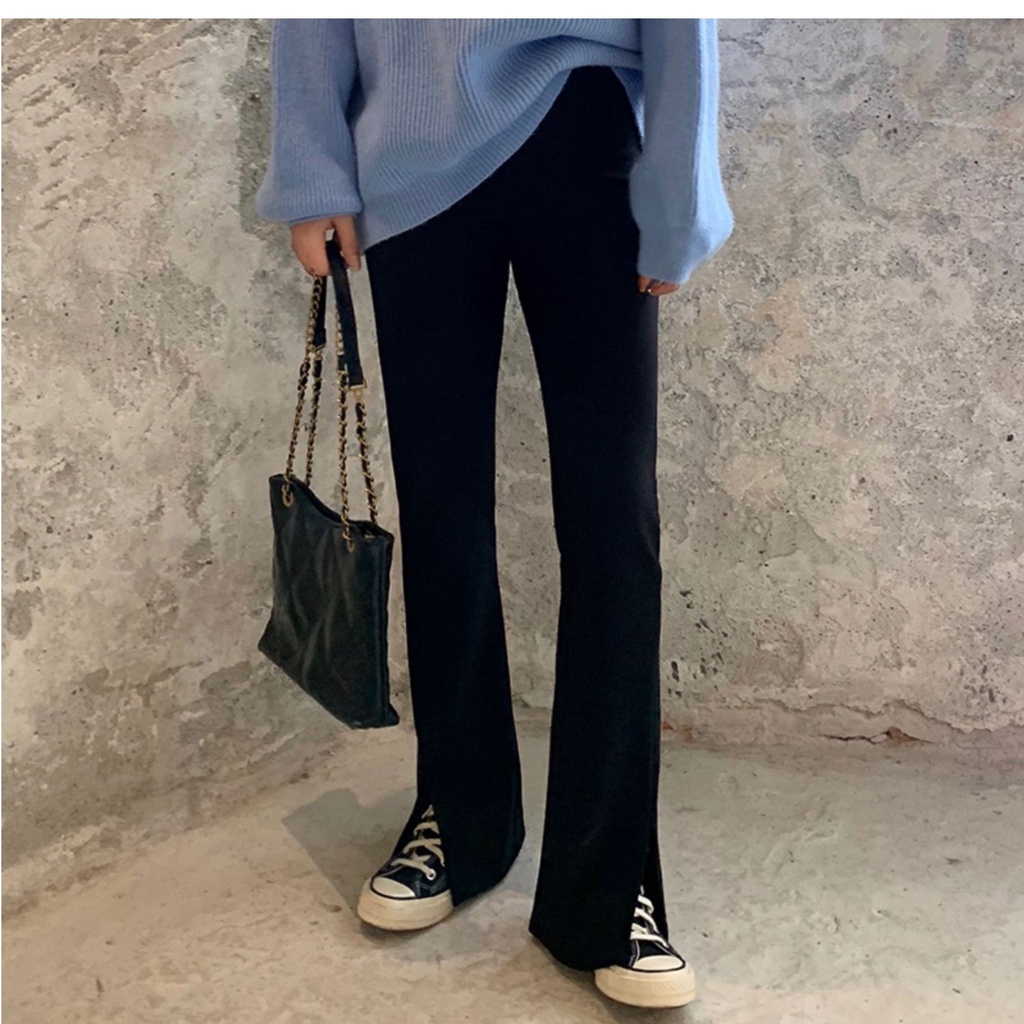 Quần Dài Ống Rộng Thiết Kế Xẻ Tà Thời Trang Xuân Thu Cá Tính Cho Nữ