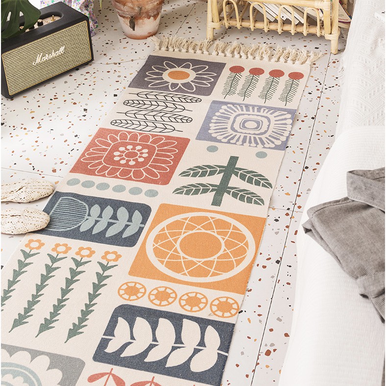 Thảm lót trải sàn, vải  lanh  thảm sofa,phòng khách, hoạ tiết thổ cẩm, thảm đầu giường