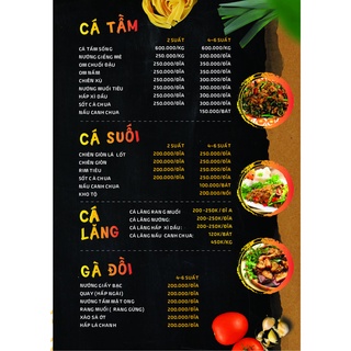 menu, bảng giá dịch vụ đã bao gồm thiết kế