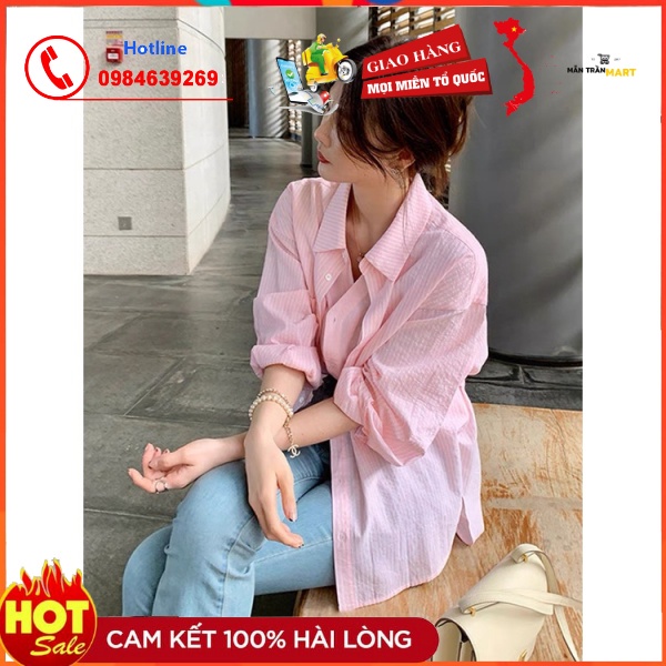 Áo Sơ Mi Nữ Kẻ Đuôi Tôm Vải Xốp Dài Tay Dáng Thụng 2 Màu F038 - F038