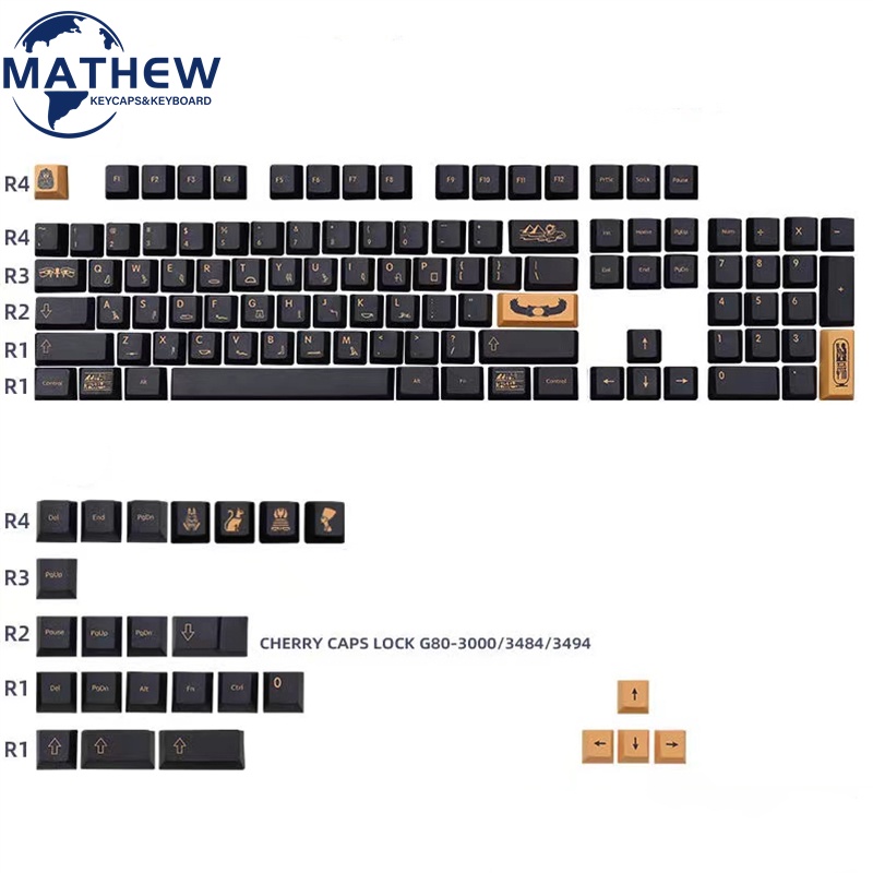 129 keys Pharaoh Keycap Cherry Profile PBT sublimation keycaps 61/64/68/87/96/98/104