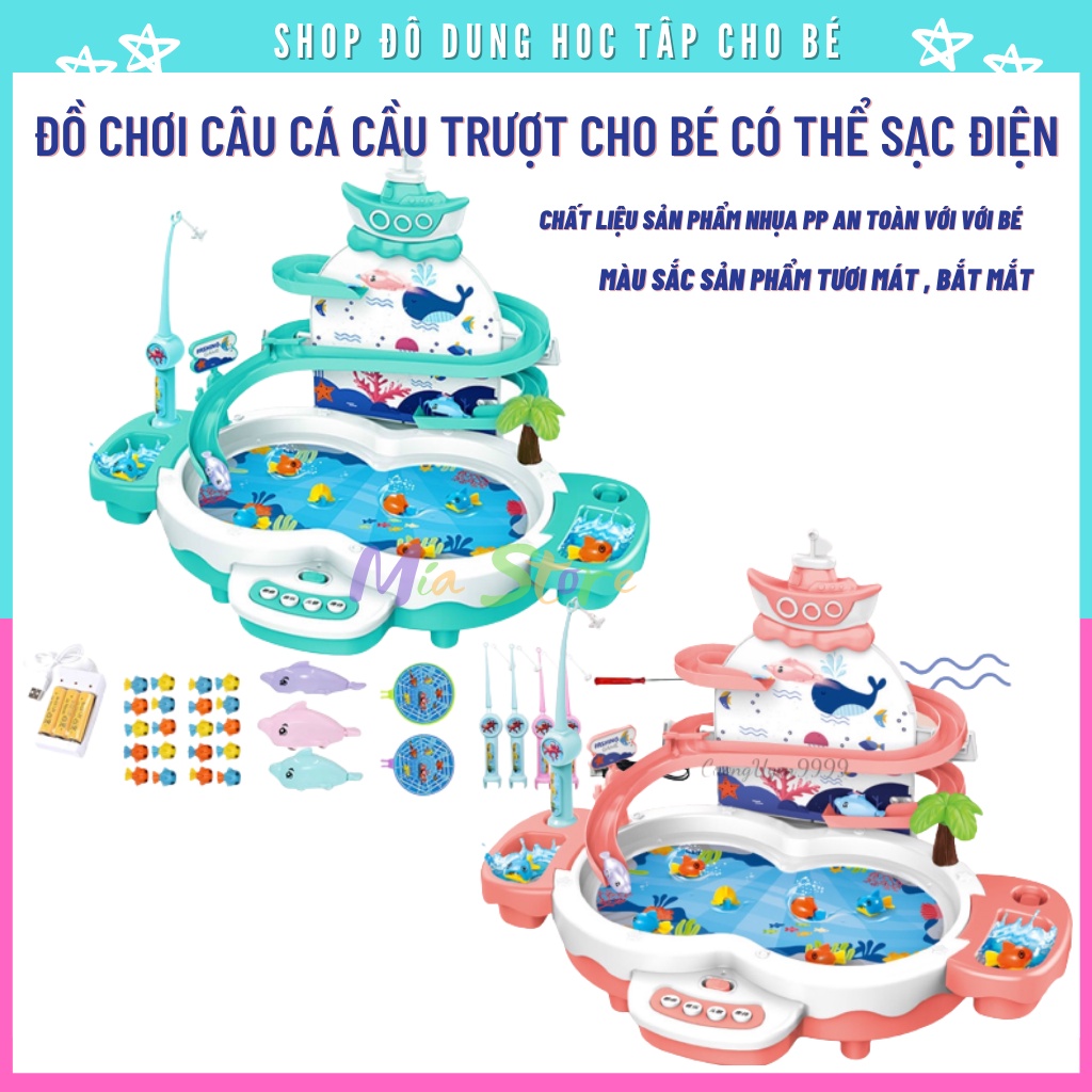 Đồ chơi bàn câu cá tháp cầu trượt, bộ câu cá mô hình thác nước có đèn nhạc vui nhộn cho bé