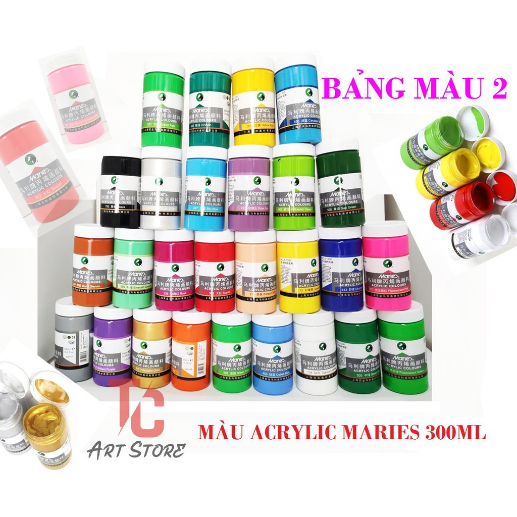 Màu Vẽ Acrylic MARIES 300ml - Full Bảng Màu (BẢNG MÀU 2)