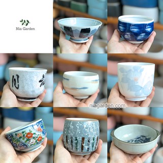 (G60) Cốc gốm sứ Nhật trồng cây sen đá (đã khoan lỗ) - GSN
