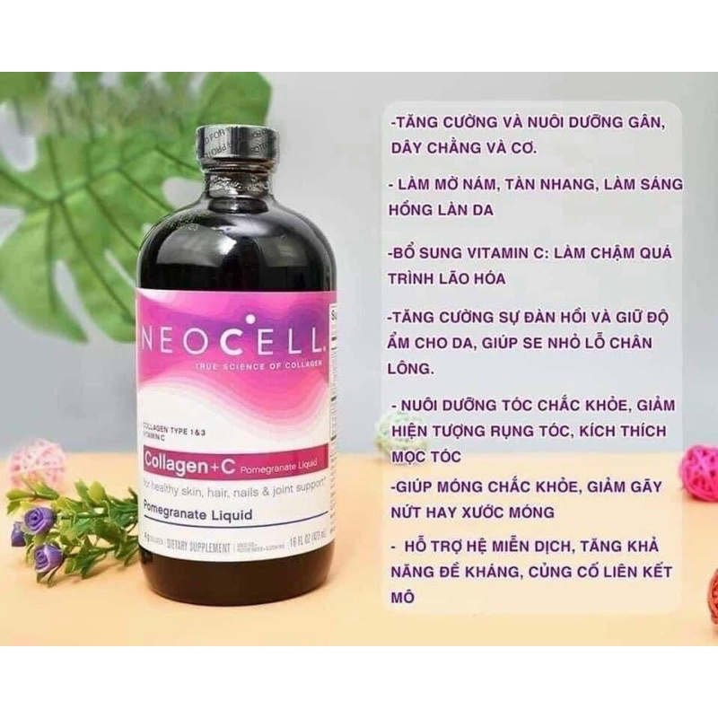 Nước Uống Collagen Lựu Neocell Collagen + C Pomegranate Liquid 473 ml Mỹ - Mẫu mới