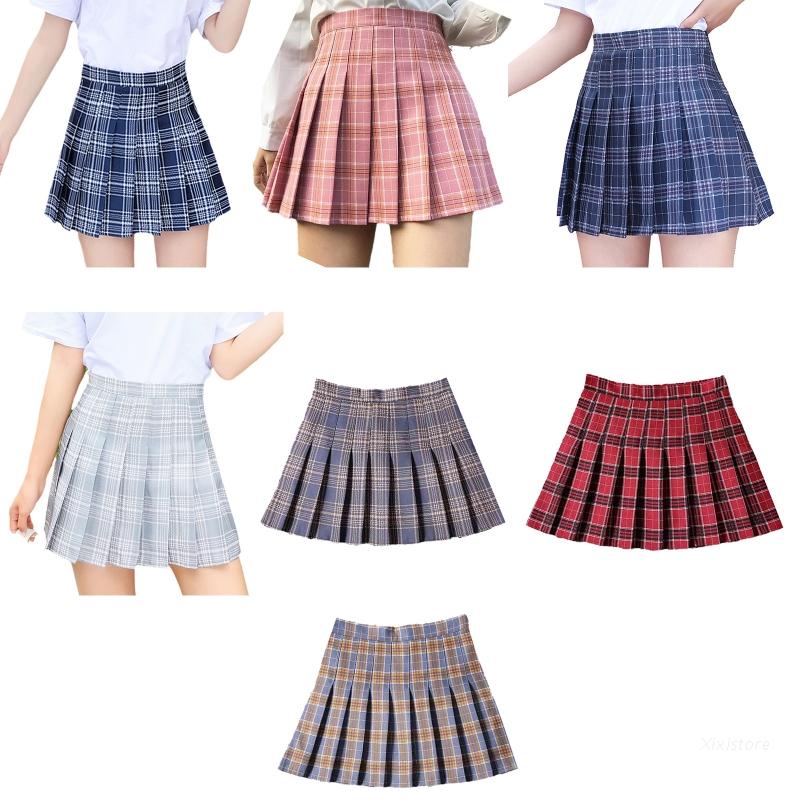 XIXI Chân váy chữ A mini lưng cao xếp ly viền có khóa kéo phong cách đường phố thời trang mùa hè cho nữ