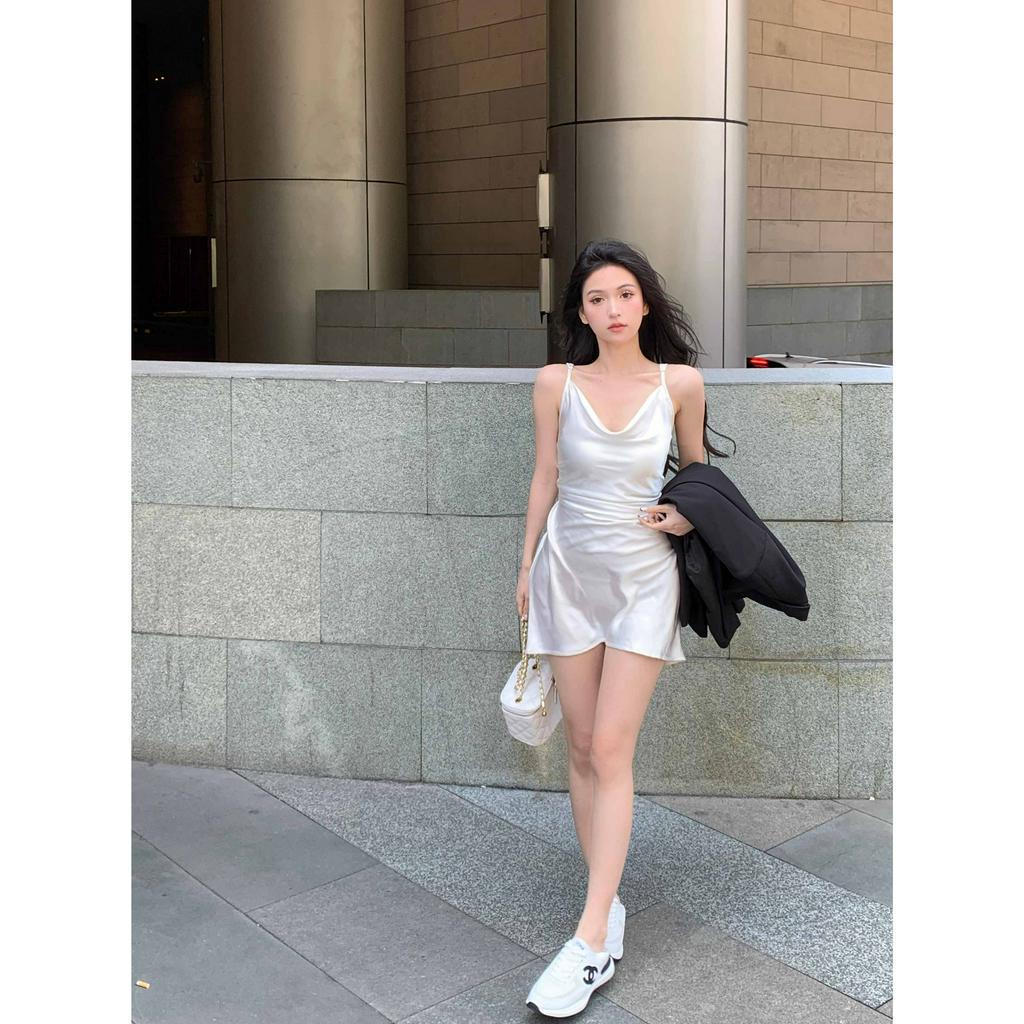 Cocory vn Đầm Hai Dây Màu Trơn Dáng Ôm Thời Trang Hàn Quốc Dành Cho Nữ
