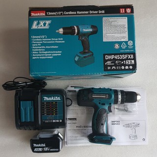 Máy khoan búa và vặn vít dùng pin MAKITA DHP453SFX8 ( 18V)