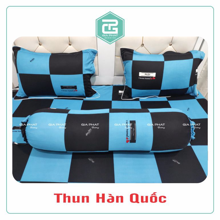 Bộ Ga Gối Thun Lạnh Hàn Quốc { 4 Món } họa tiết Ô Vuông ( 1 ga bọc + 2 vỏ gối nằm + 1 vỏ gối ôm )