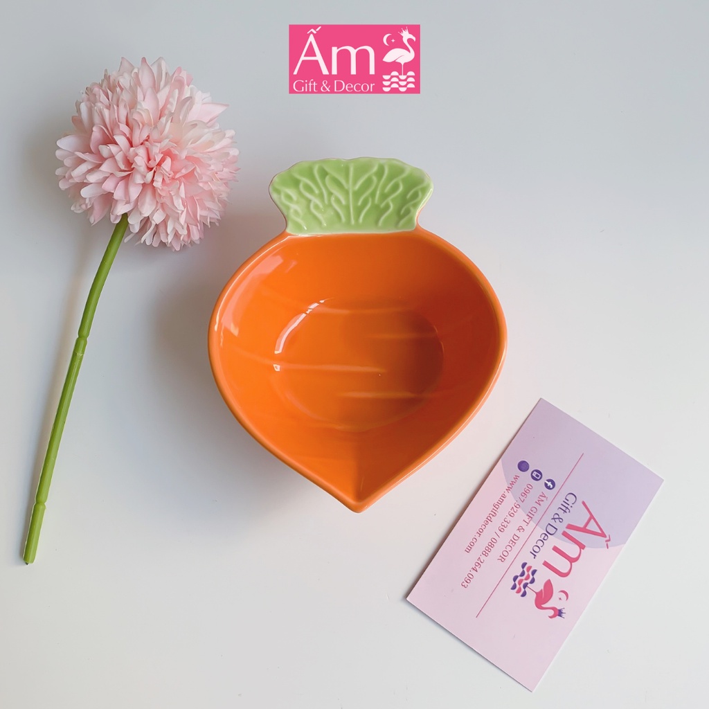 Bát Sứ Cho Bé Tập Ăn Dặm Từ 5 Tháng Tuổi Hình Củ Cải Ấm Baby Dung Tích 140ml - 150ml Tráng Men Cao Cấp Ấm Gift &amp; Decor