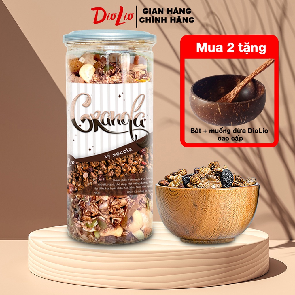 Granola ngũ cốc ăn kiêng giảm cân DioLio 500g vị chocolate, kết hợp các loại hạt dinh dưỡng và yến mạch