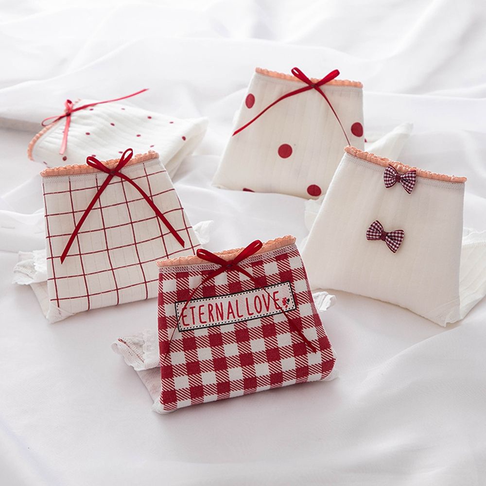 Quần lót cotton mềm mại thoáng khí in họa tiết chấm bi thắt nơ phong cách Hàn Quốc cho nữ