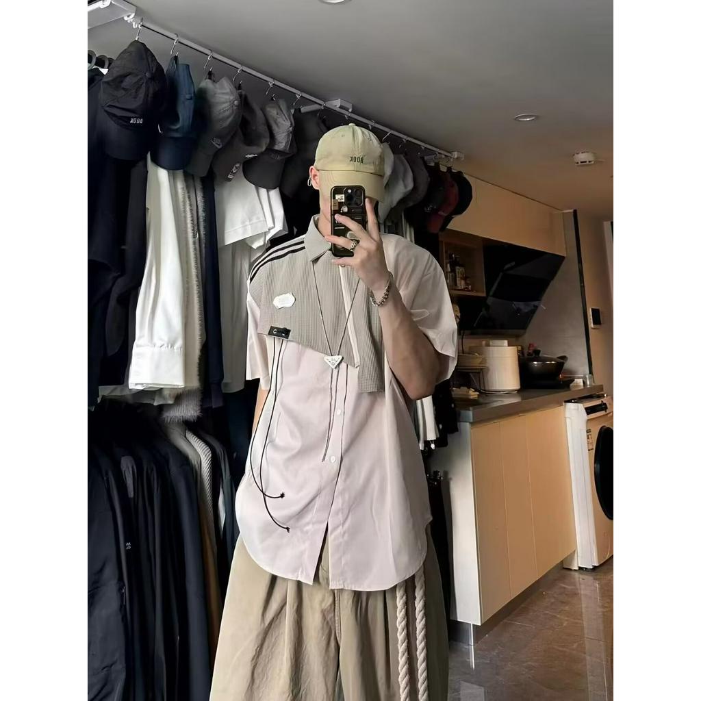 Áo Sơ Mi Tay Ngắn Màu Sắc Tương Phản Phong Cách Nhật Bản