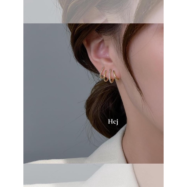 Khuyên tai nữ bạc thật mẫu mới đính đá cá tính - Kho sỉ bạc Nhất Linh