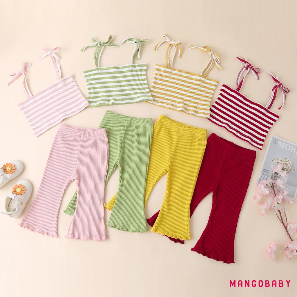 Set Áo Hai Dây Cổ Vuông + Quần Dài Co Giãn Thời Trang Cho Bé Gái