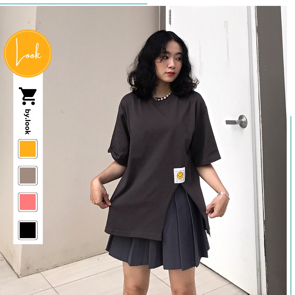 Áo thun xẻ tà Unisex LM Basic Tee phông trơn nữ tay lỡ Freesize form rộng Hàn Quốc | BigBuy360 - bigbuy360.vn