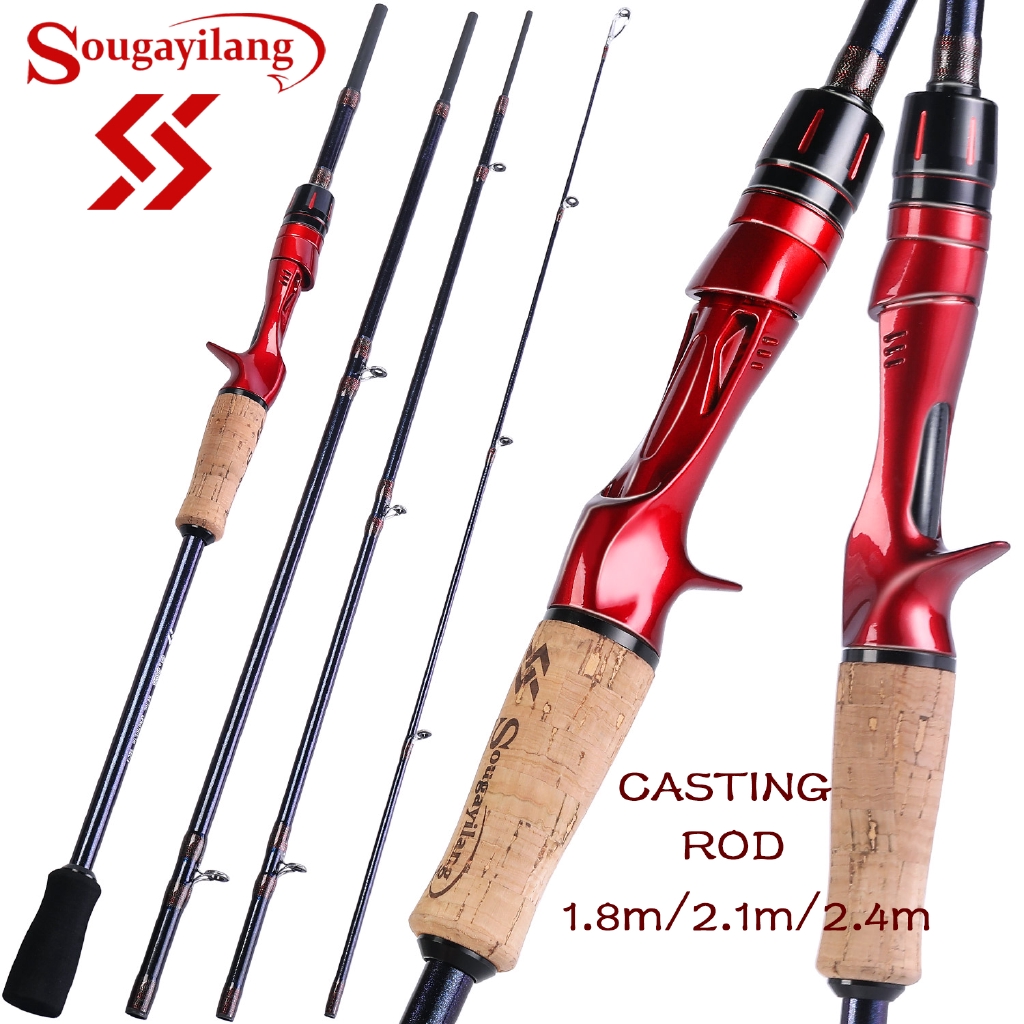 Sougayilang 4 Sections Cast Fishing Rod 1.8/2.1/2.4M Red Fishing Pole Carbon Line Guide Ultralight Portable Fishing Tackle