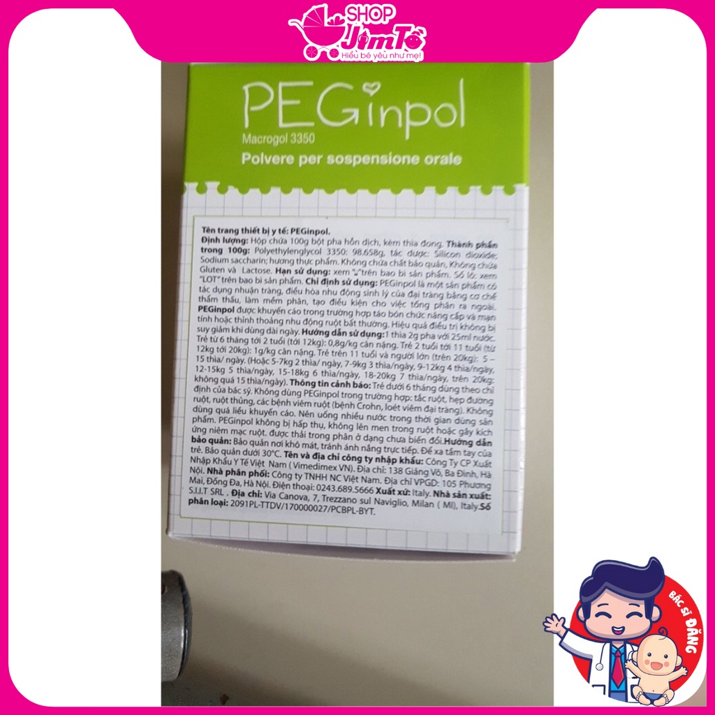 PEGinpol Hỗ Trợ Giảm Tình Trạng Táo Bón ở Trẻ Lọ 100g/hộp 20 gói