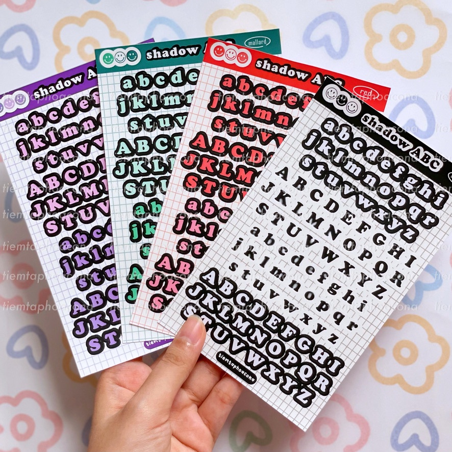 Shadow Alphabet Vinyl Sticker sheet - Sticker bảng chữ cái nhiều màu trang trí chống nước, hình dán - tiemtaphoacona