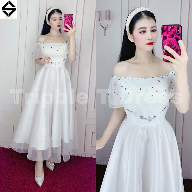 Đầm dự tiệc kết cườm tròn mặc được 2 kiểu TRIPBLE T DRESS - size M/L (kèm ảnh thật) MS33Y