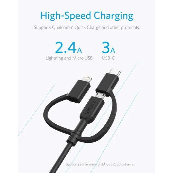 Cáp 3 in 1 Anker Powerline II 0.9M - A8436 (Lightning - Type C - Micro USB)