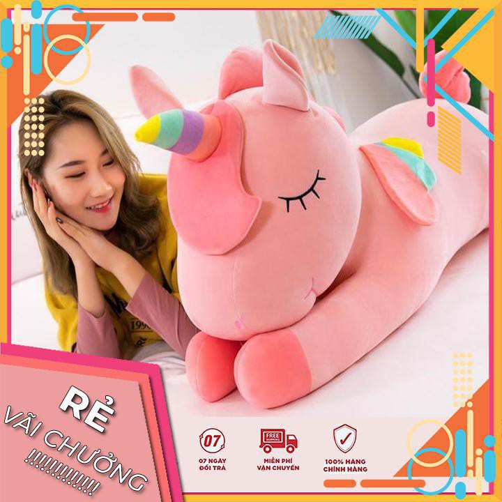 Gấu bông unicorn gối ôm Ngựa kỳ lân ,ngựa pony một sừng vải nhung co dãn 4 chiều siêu mềm mịn