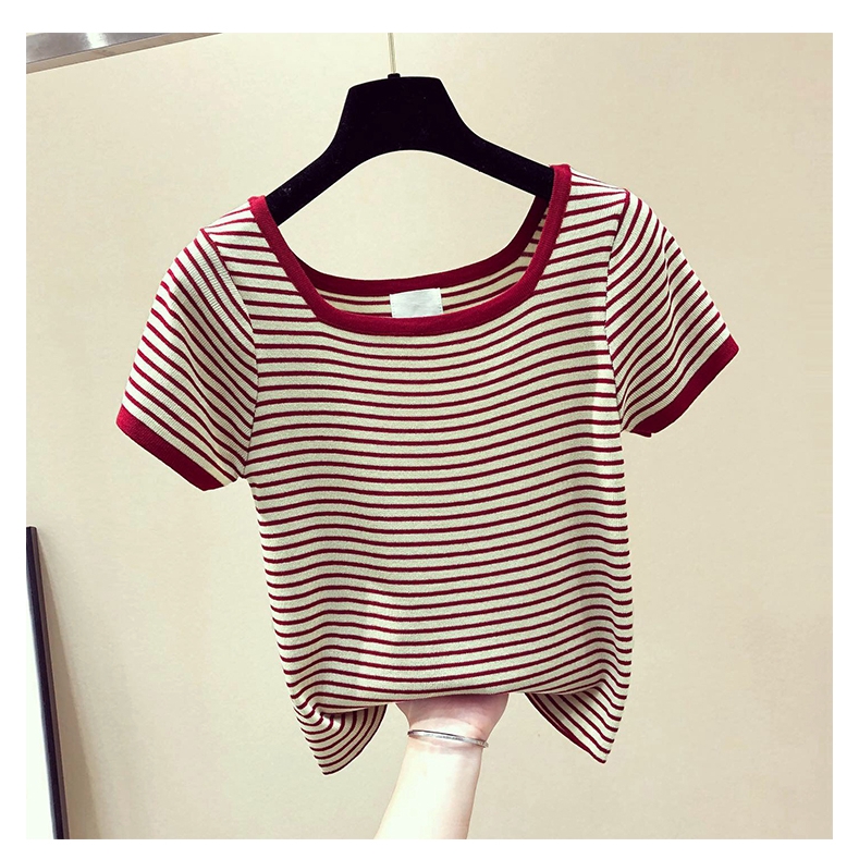 Áo thun dệt kim tay ngắn kẻ sọc