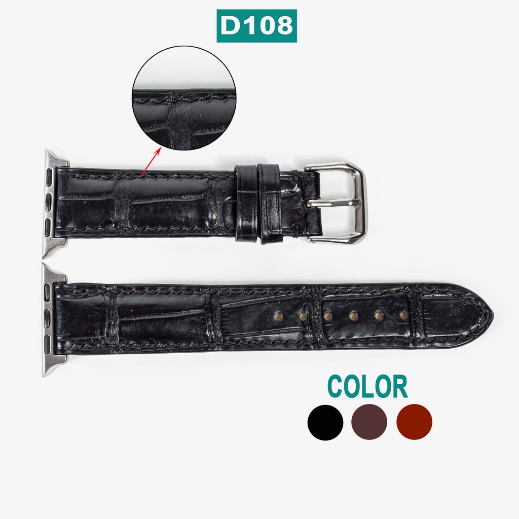 Dây đồng hồ Apple watch da cá sấu đốt tre-khâu tay thủ công D108 -Bụi Leather series 3 - 4 - 5 - 6 - 7