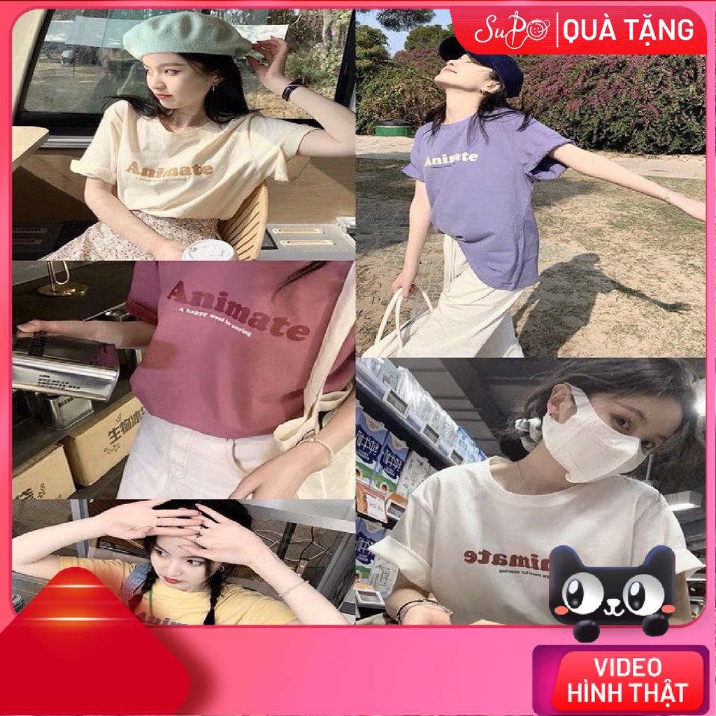 Áo thun tay lỡ, in chữ Animate, form rộng, Nam nữ đều mặc được