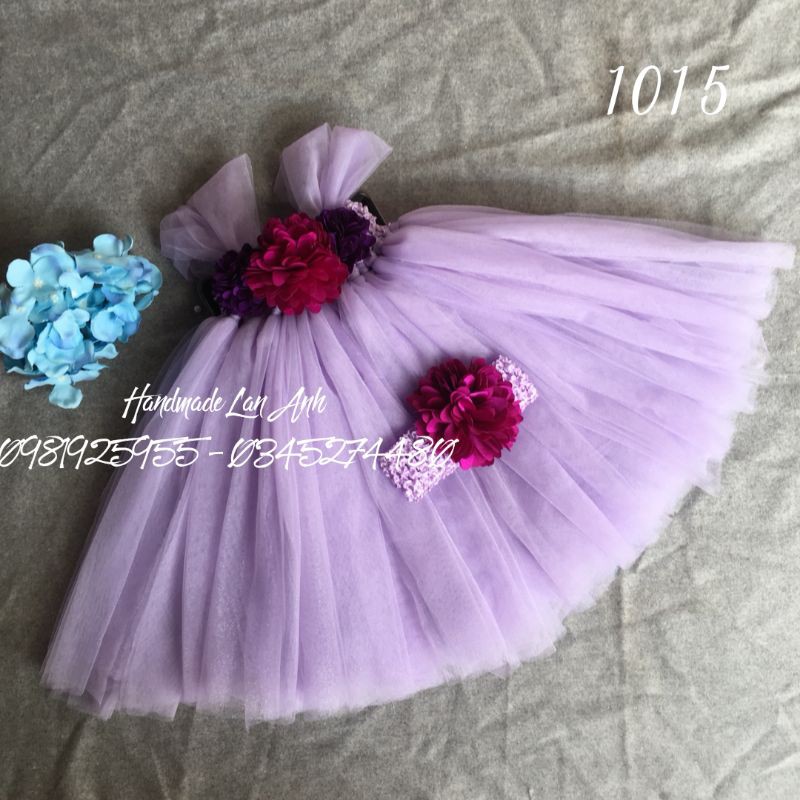Váy Tutu Hoa Phối Tím Cà