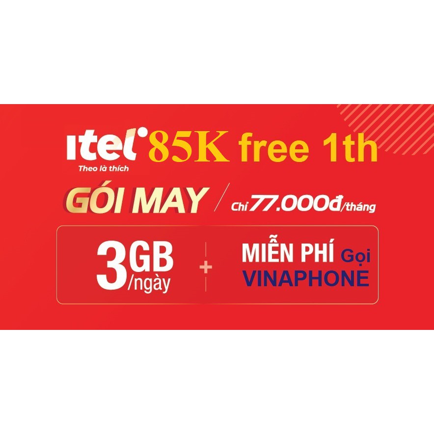 Sim 4G iTel iTelecom May77, Data 90Gb/Tháng, Gọi Miễn Phí, Free 60 tin nhắn, Sim indochina v77 - mạng Vinaphone giá rẻ