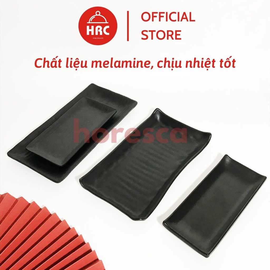 Đĩa chữ nhật melamine [AN TOÀN] [SANG TRỌNG] Đĩa đen nhám melamine đa dạng về kiểu mẫu đủ size