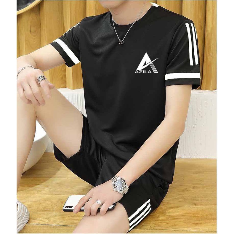 Bộ Thể Thao Hè Nam Azila CoolFit, Chất Thun Lạnh In Logo 3 sọc Kẻ