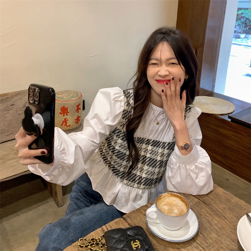 Áo Sơ Mi Dài Tay Giả Hai Lớp Họa Tiết Kẻ Sọc Thời Trang Dành Cho Nữ