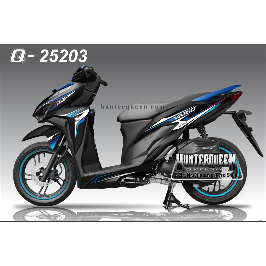 Tem rời Vario 2018. Xe đen, tem xanh. Thay đổi màu sắc và chi tiết theo yêu cầu. Sắc nét, bền màu