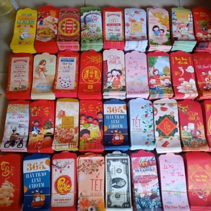 Túi 50 bao lì xì giấy to đẹp phủ bóng không mùi