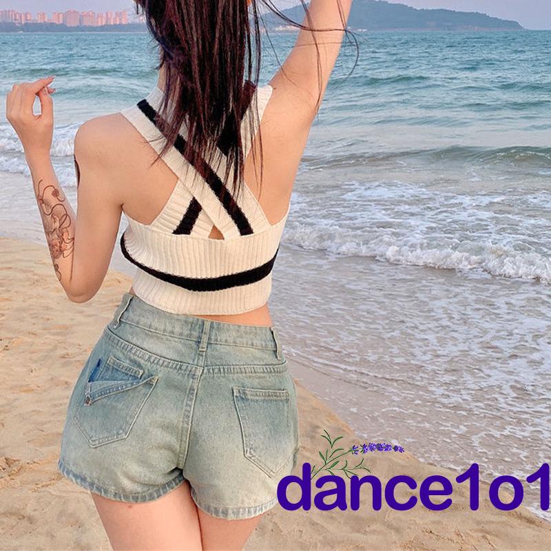 ★Cd☏Áo Dệt Kim Sát Nách Cổ Chữ V Màu Sắc Tương Phản Thời Trang Mùa Hè Cho Nữ