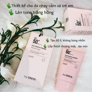 [ Cam kết ! ] Kem chống nắng The Seam Eco Earth Power Pink Sun Cream (SPF 50+/PA++++)