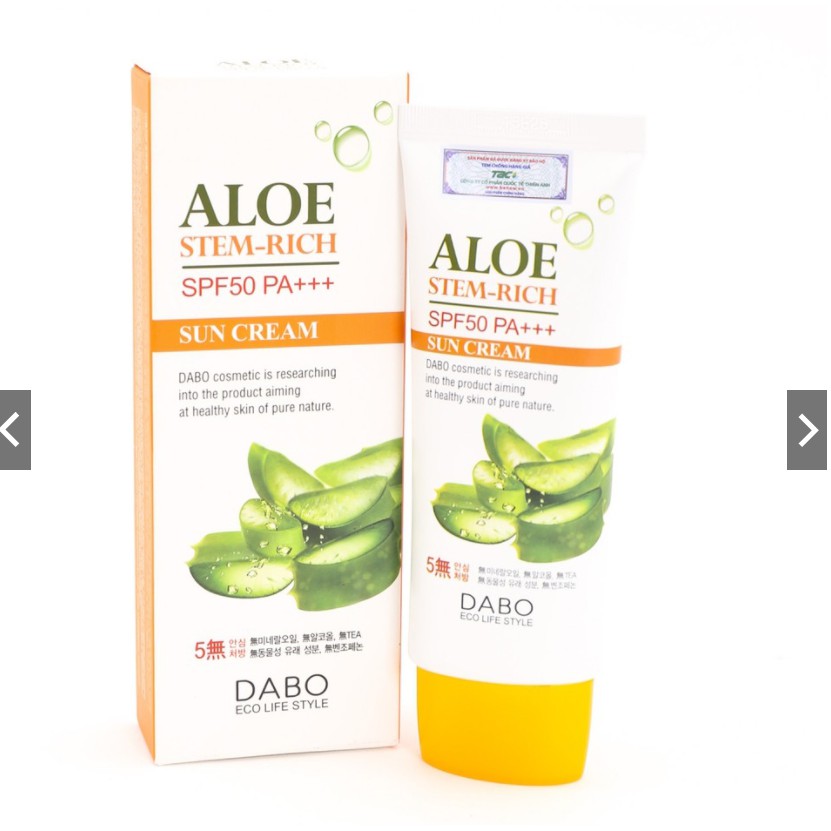 Kem chống nắng (chính hãng) KEM CHỐNG NẮNG DƯỠNG DA LÔ HỘI DABO ALOE STEM RICH 70ML,  ngăn ngừa da đen sạm , tàn nhang